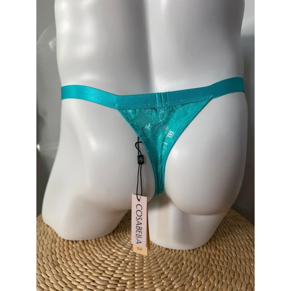 Cosabella Never Say‎ Never Sheer Lace Italian Tanga Men's Thong Turquoise L